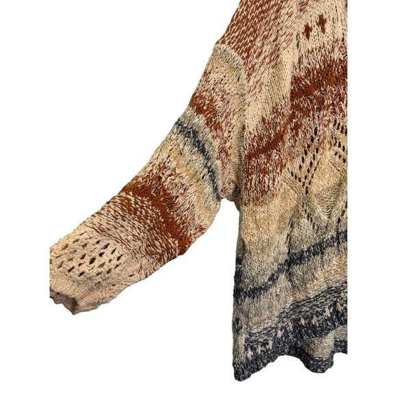 Free People Hooded Knit Sweater Womens L Multicolor Boho Textured Mixed Design - Picture 4 of 6